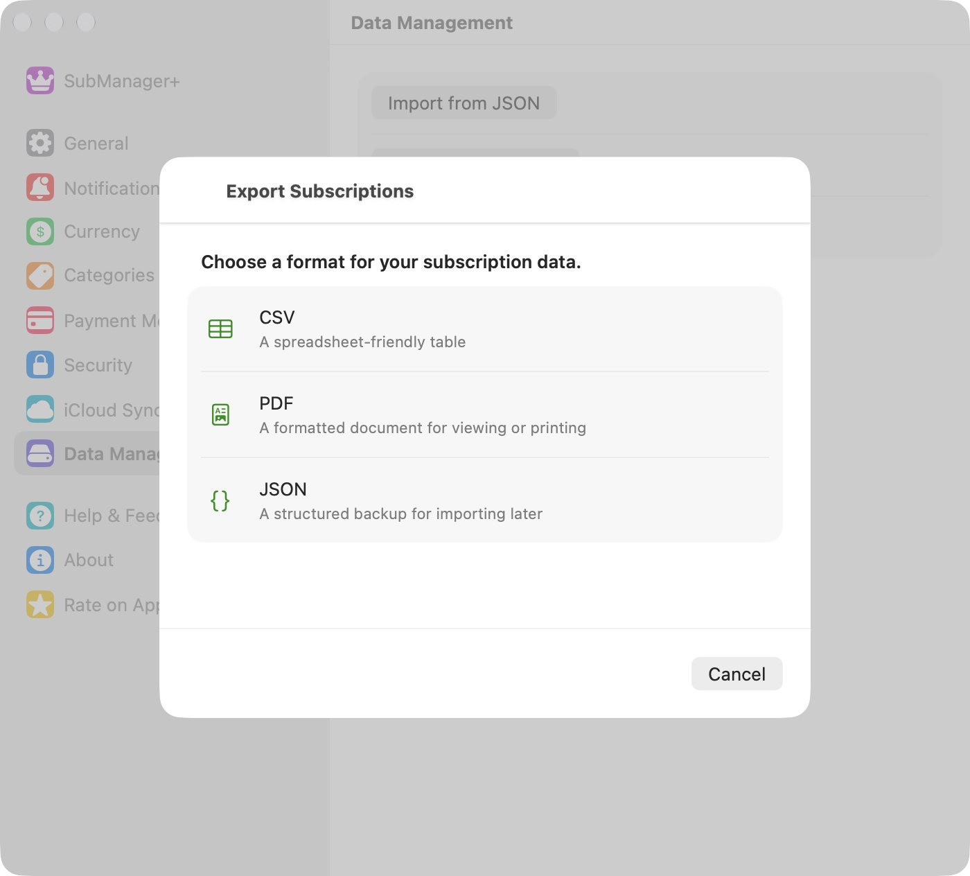 Export options
