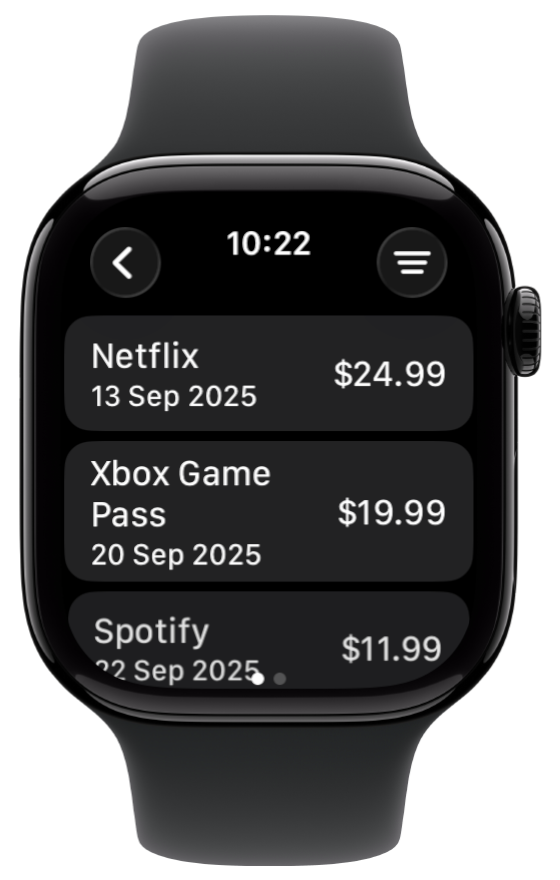 SubManager on Apple Watch